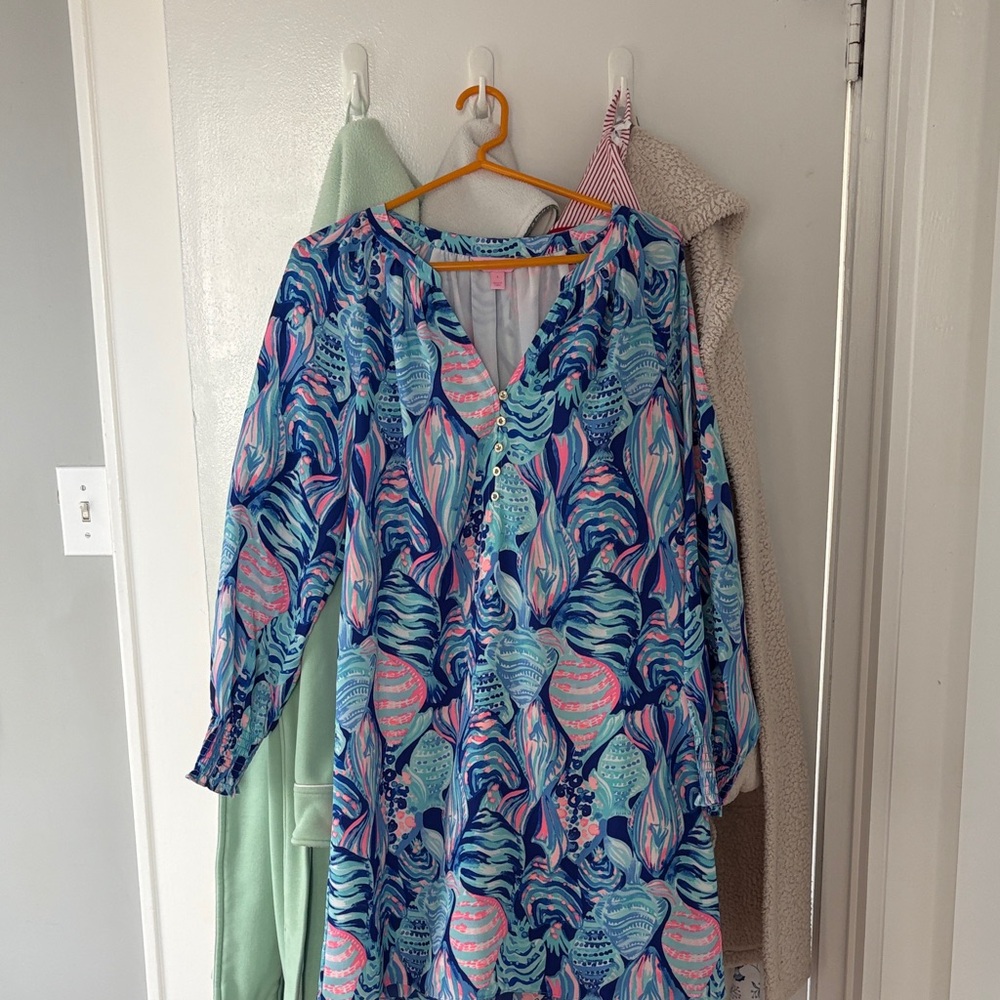 Lilly Pulitzer Blue & Pink Printed Long-Sleeve Dress